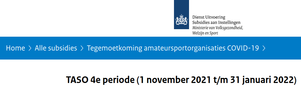 Website DUS-I waar TASO subsidie over 4e periode aan te vragen is.